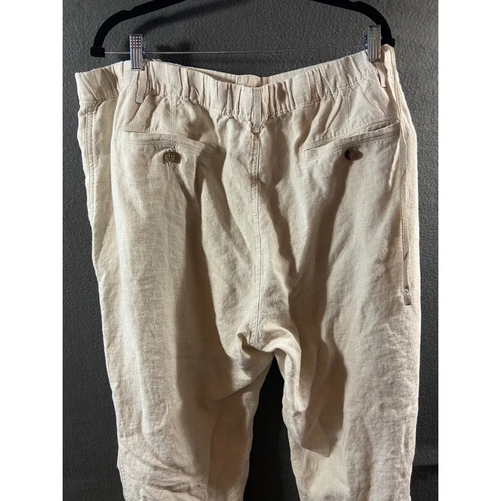 Caribbean Linen Pants Casual Beach Lightweight Drawstring Beige 46x30 beach